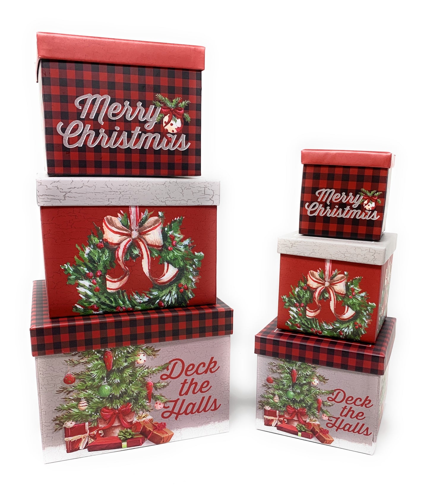 6 Small Deluxe Heavyweight Nested Christmas Gift Boxes (Wreath)