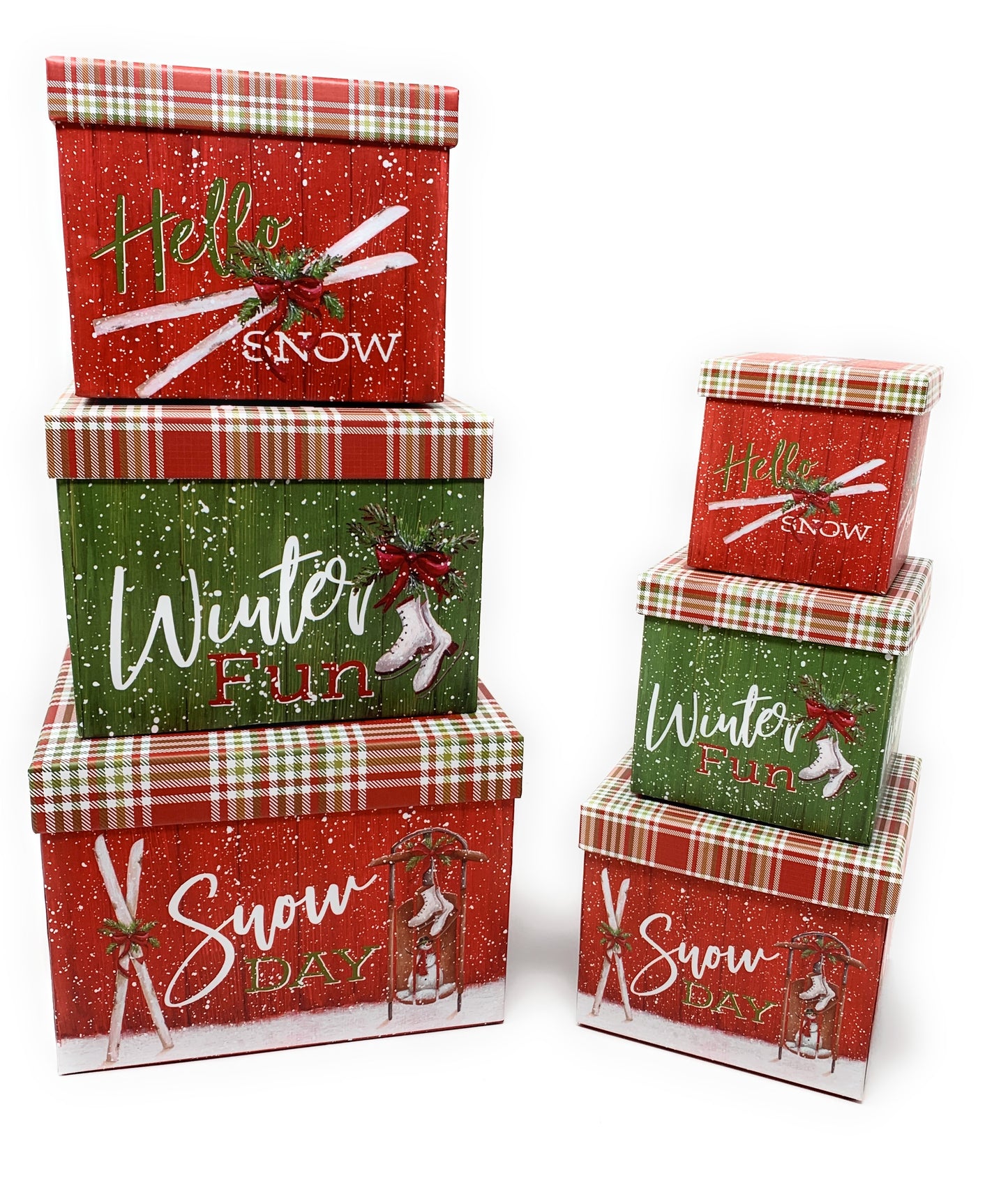 6 Small Deluxe Heavyweight Nested Christmas Gift Boxes (Ice Skates)