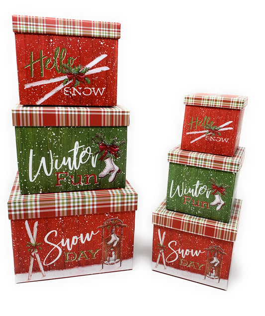 6 Small Deluxe Heavyweight Nested Christmas Gift Boxes (Ice Skates)