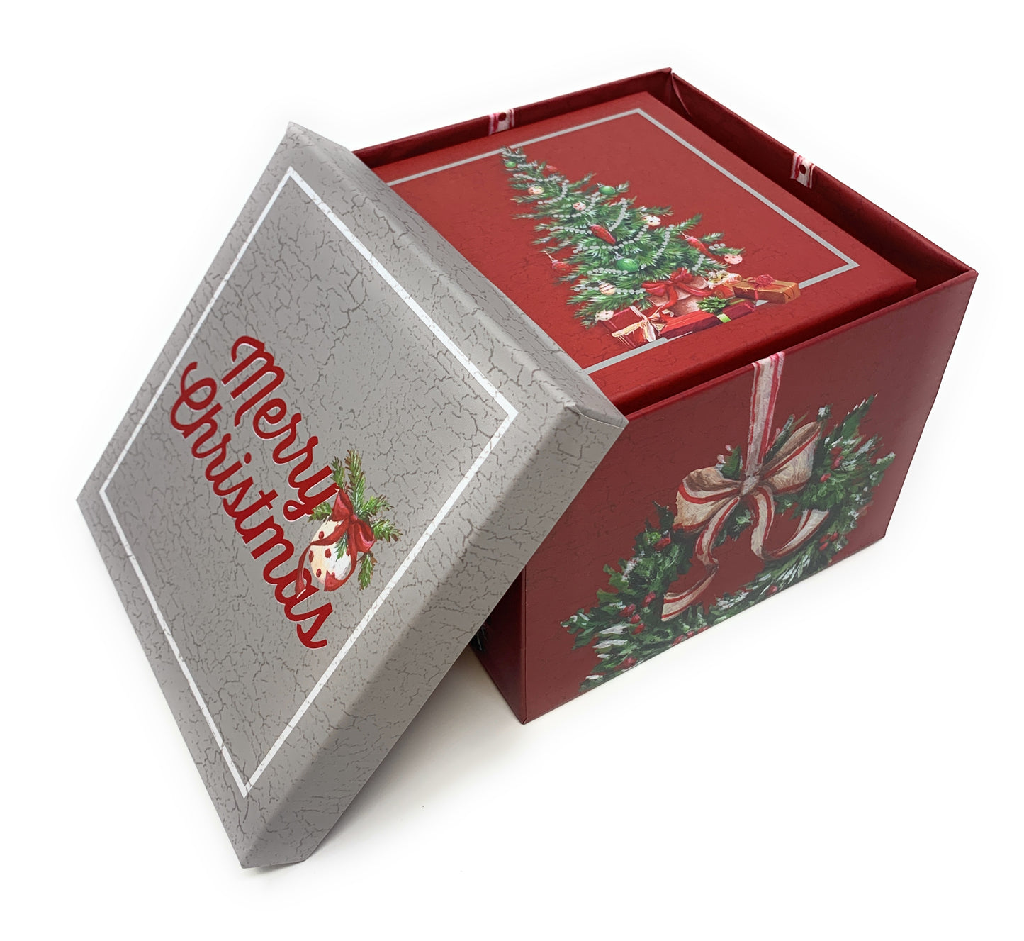 6 Small Deluxe Heavyweight Nested Christmas Gift Boxes (Wreath)
