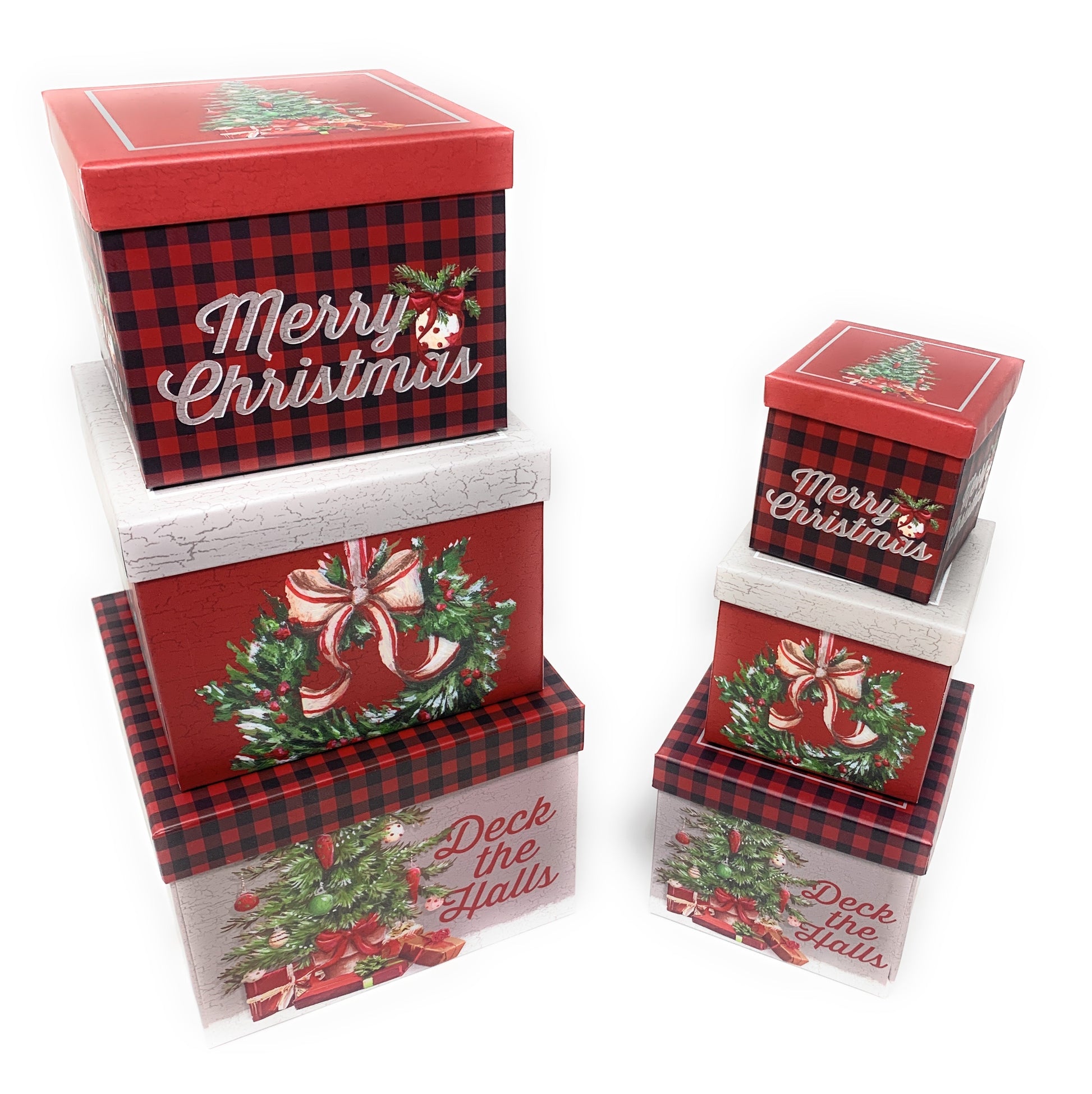 The Seasonal Shop Christmas Gift Boxes Set of 6 Petite Deluxe Christmas Nesting Boxes with Lids in 6 Assorted Sizes for Holiday Decorative Wrapping